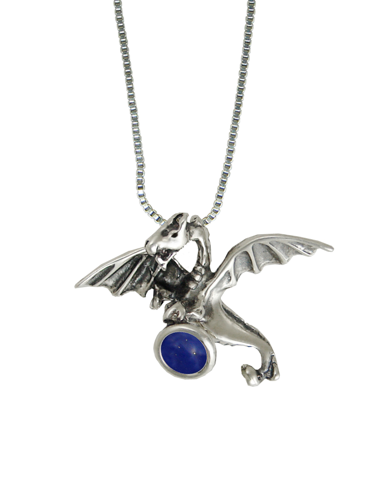 Sterling Silver Flying Dragon Pendant With Lapis Lazuli